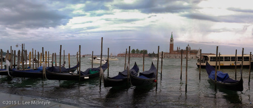 Gondolas and a vaporetto, Venice, May 15, 2015
