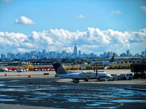 Skyline of NYC from Newark Airport Air Train