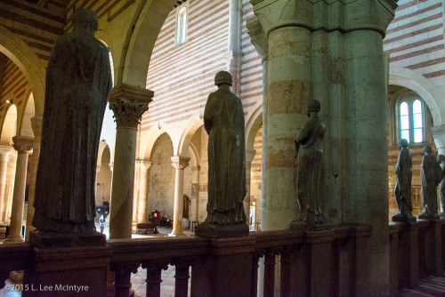 Statues overlooking the main church area, Basilica of San Zeno