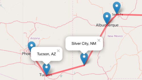 Path from Silver City, NM to Tucson, AZ
