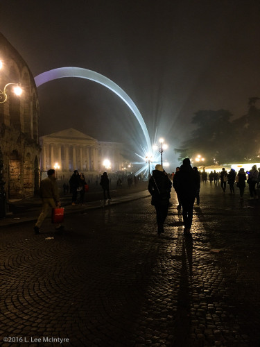 Piazza Bra and the festival market in the fog
