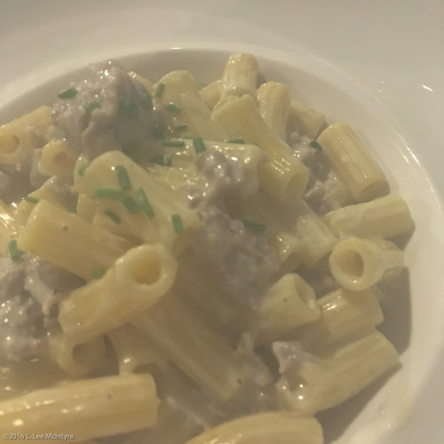 Steam rising off the macaroni dish