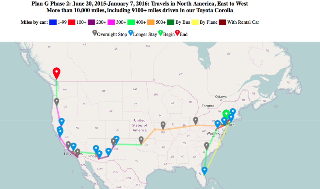 Plan G Phase 2 Travels in North America, East to West
